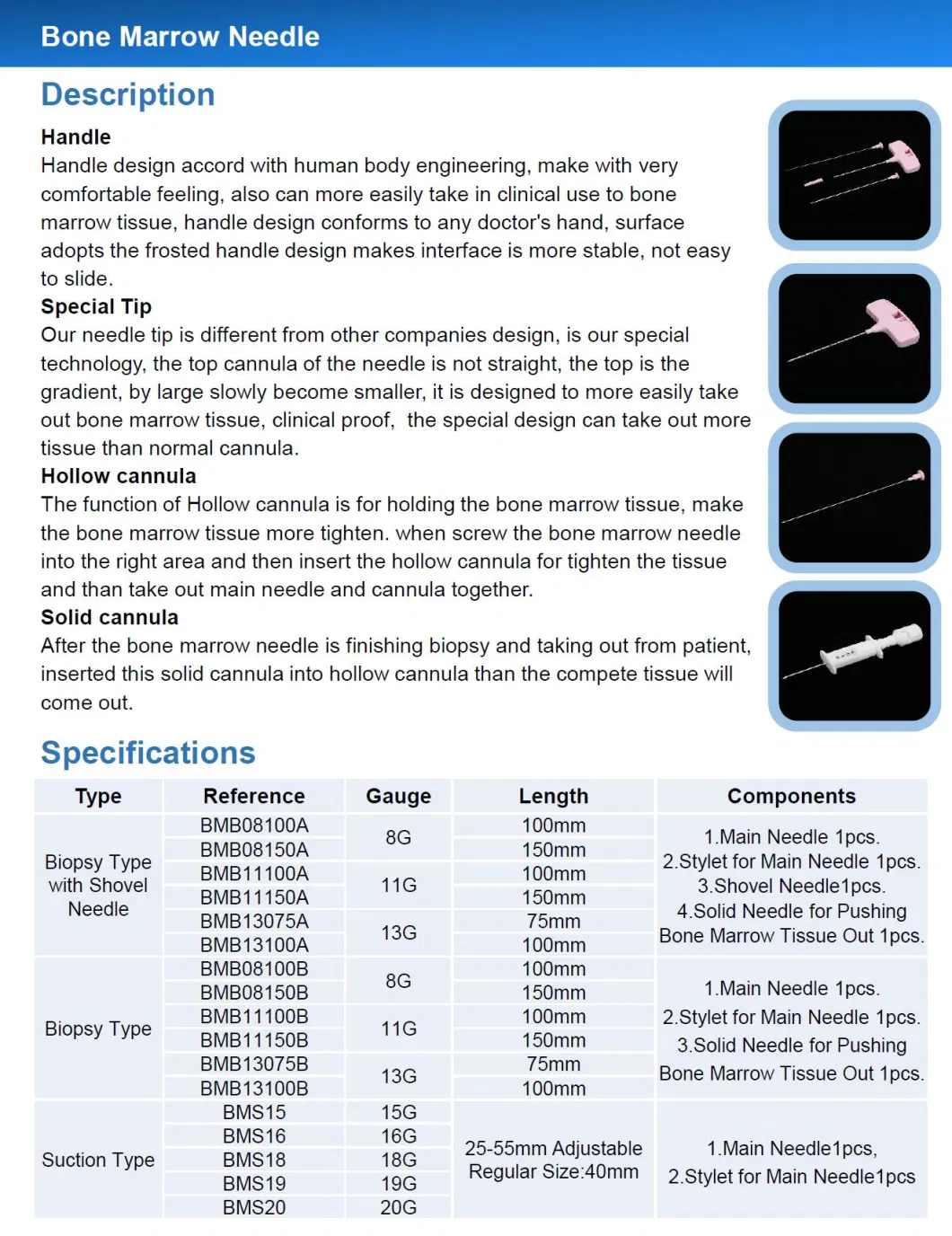 Disposable Medical Sterile Biopsy Type Bone Marrow Puncture Needle with Shovel Needle Supplier 8g 100mm